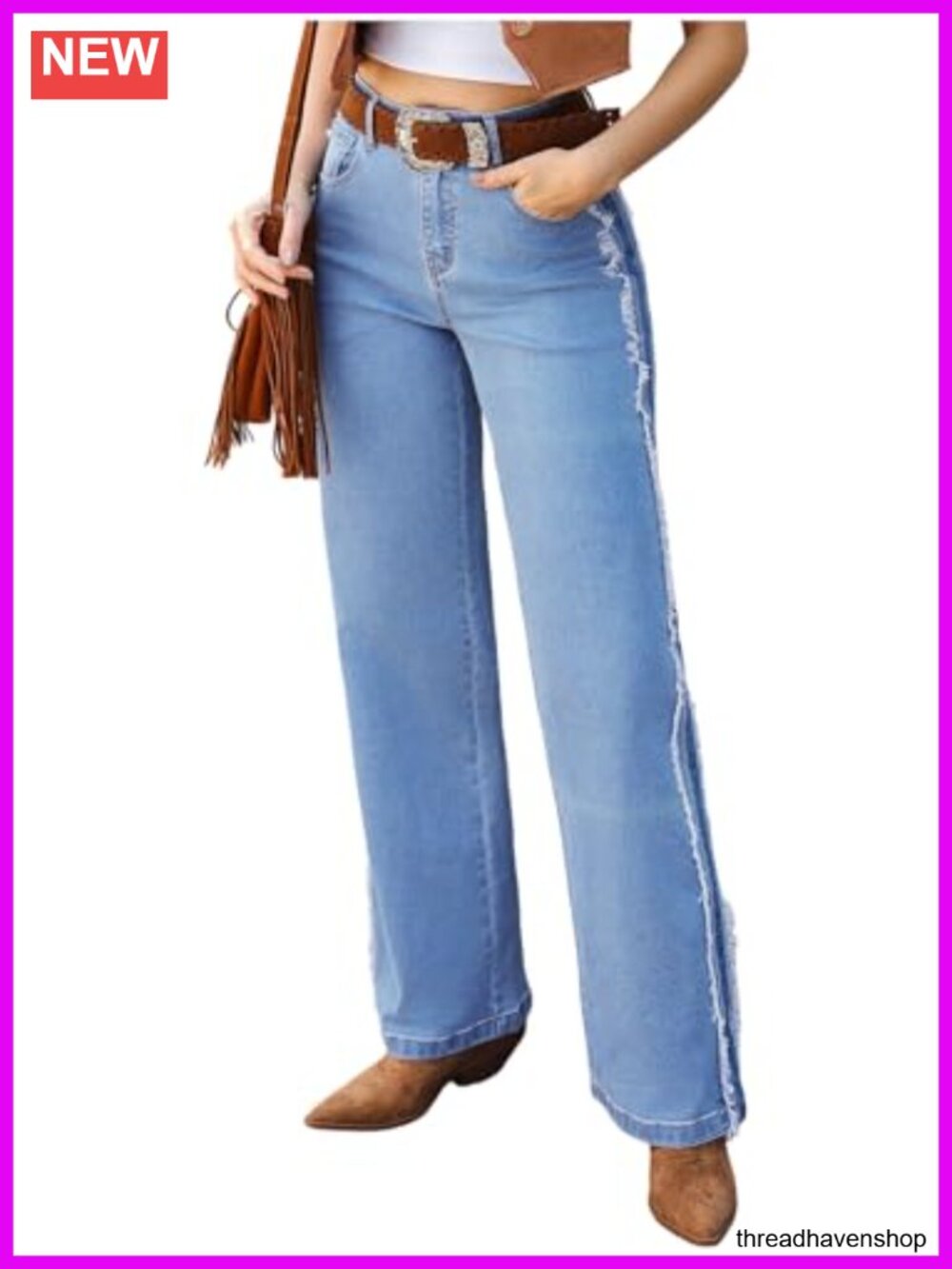 High Waisted Wide Leg Stretch Jeans with Pockets